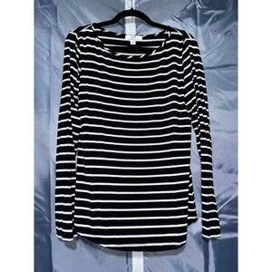 Magaschoni Black White Striped Long Sleeve Top Women's Size Large